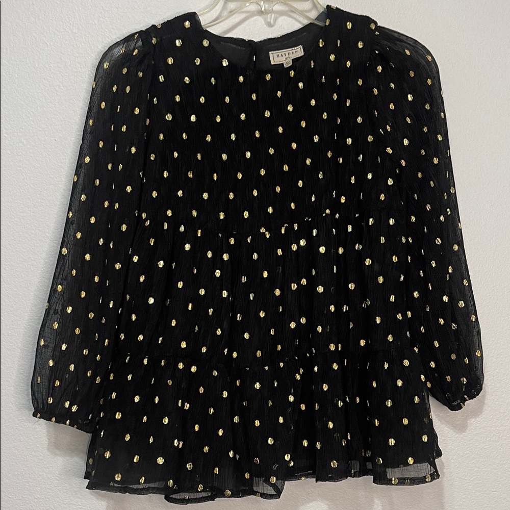 Hayden Black and Gold Polka Dot Blouse PTP 15.5”